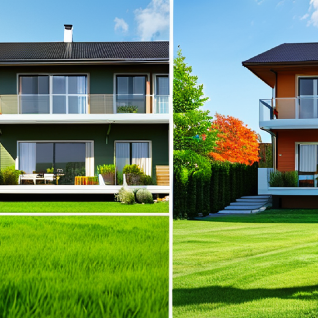 **

"A split-screen image depicting summer and shoulder seasons, geothermal energy concept. On the left: A modern home with air conditioning running, sun shining intensely, lush green lawn, indicating summer heat, fully clothed people enjoying outdoor activities, appropriate attire. On the right: The same house with leaves changing color, comfortable outdoor temperature, windows open, modest clothing, indicating shoulder season (spring/fall). Safe for work, perfect anatomy, natural proportions, professional illustration, high quality, appropriate content, family-friendly."

**